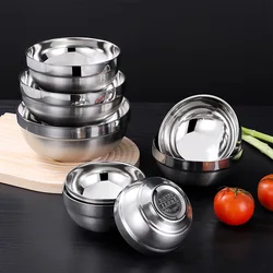 Double Layer Insulation Anti-Rust Stainless Steel Bowl Kitchen Eco-friendly Flatware Salad Bowl Deep Dish Tableware