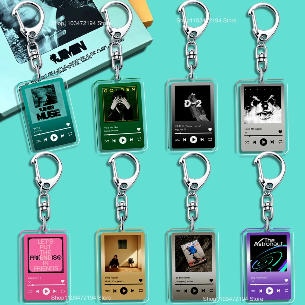 

NEW Acrylic Kpop Music Player Keychain GOLDEN MUSE Album LAYOVER Agust Dddays INGIDO JINS Astronaut Key Ring V Vkook Kpop Merch