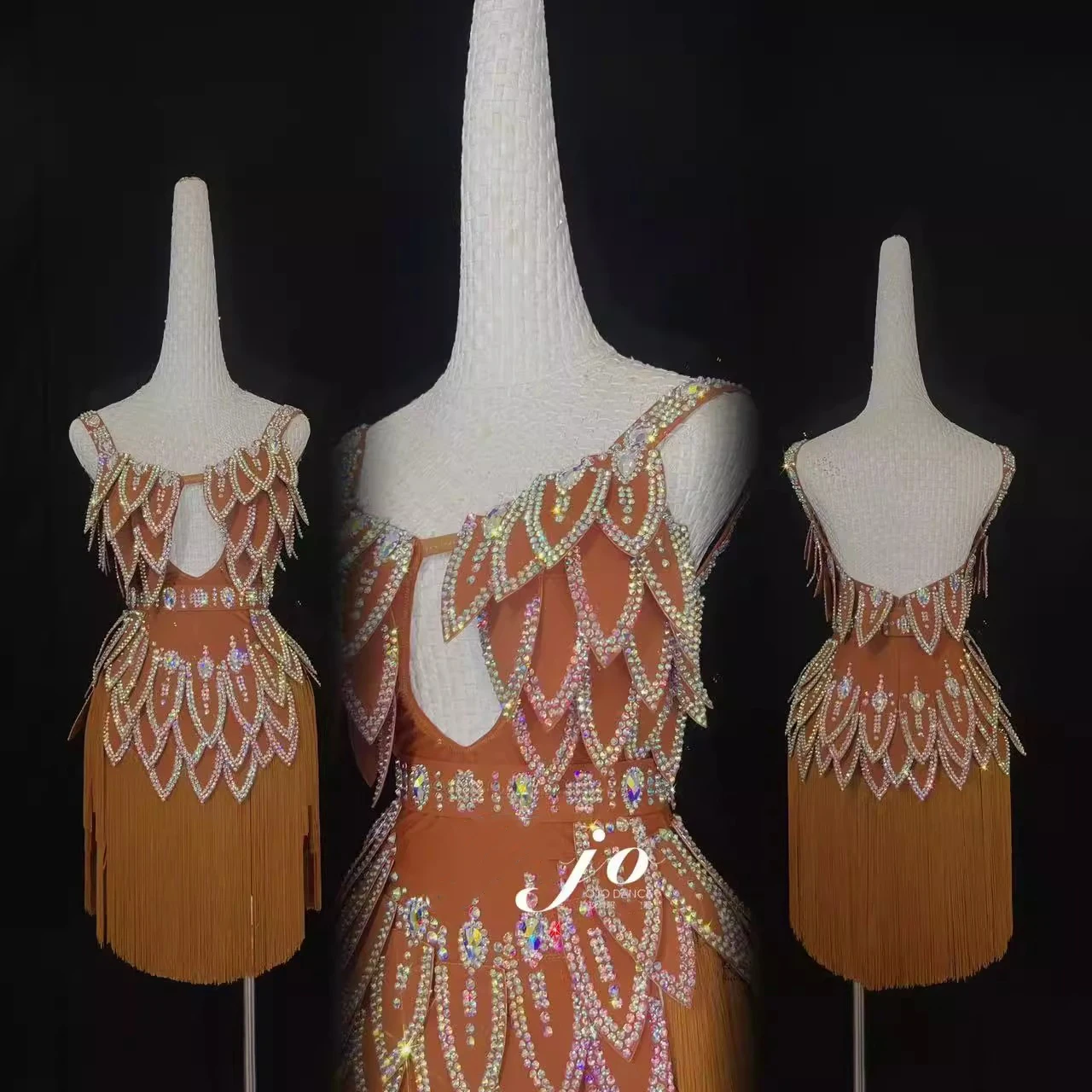 Latin Dance Professional Dress High-end Custom Feather Imitation Design Tango Female Adult Children Stage Costume