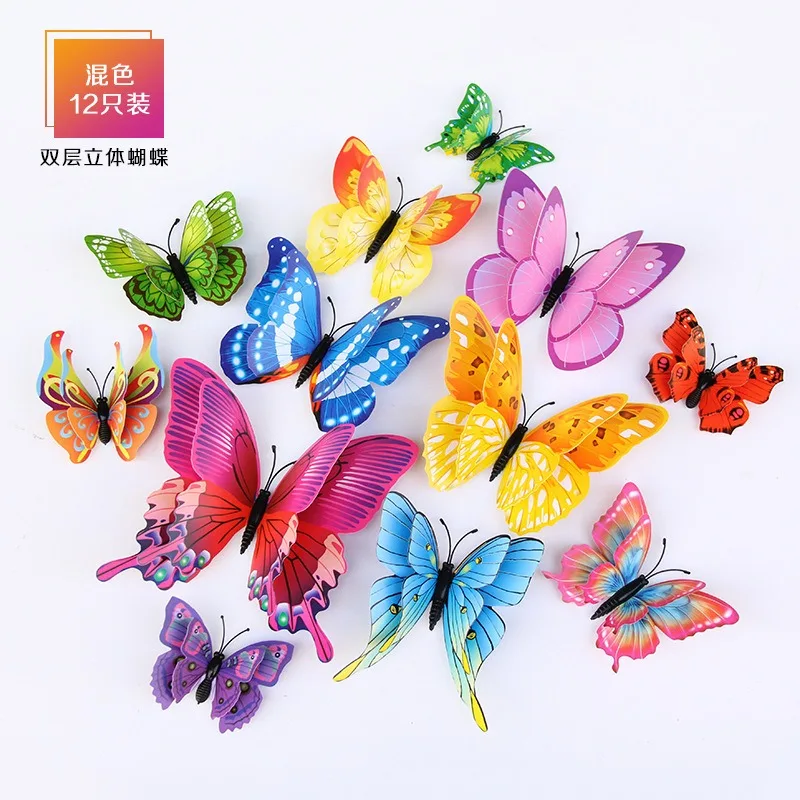 12Pcs Butterfly Fridge Magnet Refrigerator Magnetic Sticker 3D Cute Colorful Creative Message Board Reminder Home Decoration