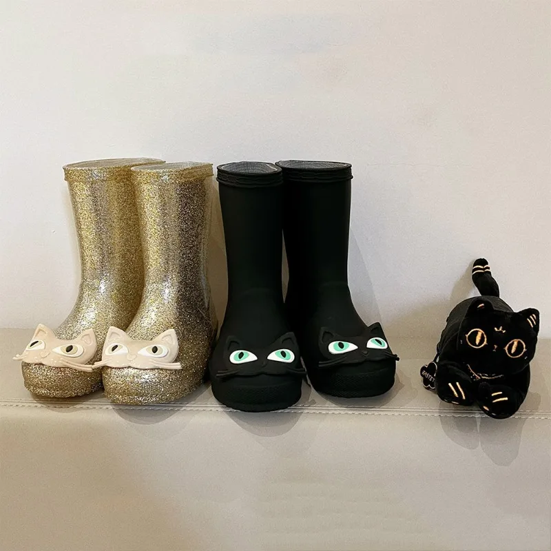 Summer New Children Rain Shoes Waterproof Boots Boys Girls Beach Shoes 2024 Cute Cartoon Cat Little Baby Rain Boots Korean Style