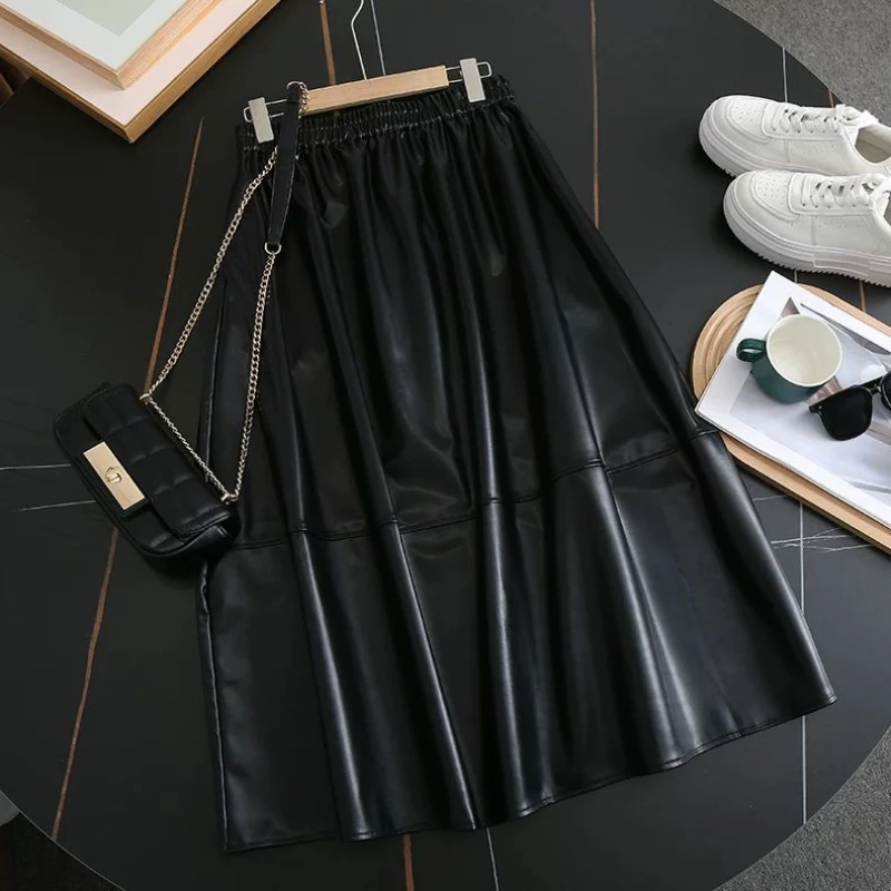 Autumn Winter Elastic Waist Loose Simplicity A-line Skirt Street Casual All-match Half Body Skirt Vintage Fashion Women Clothing