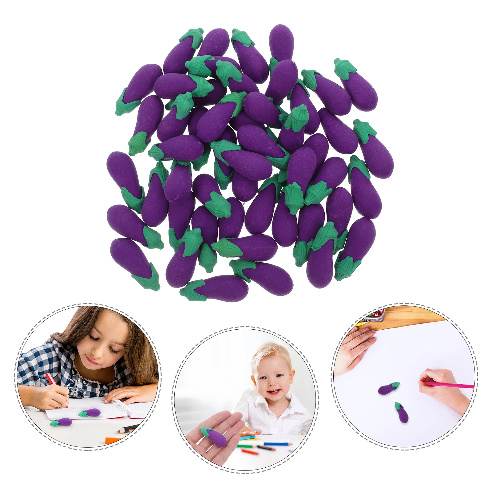 

50 Pcs 3D Eggplant Rubber Erasers Cartoon Cool Carrot Party Favors Cute Tpr Pencil Child