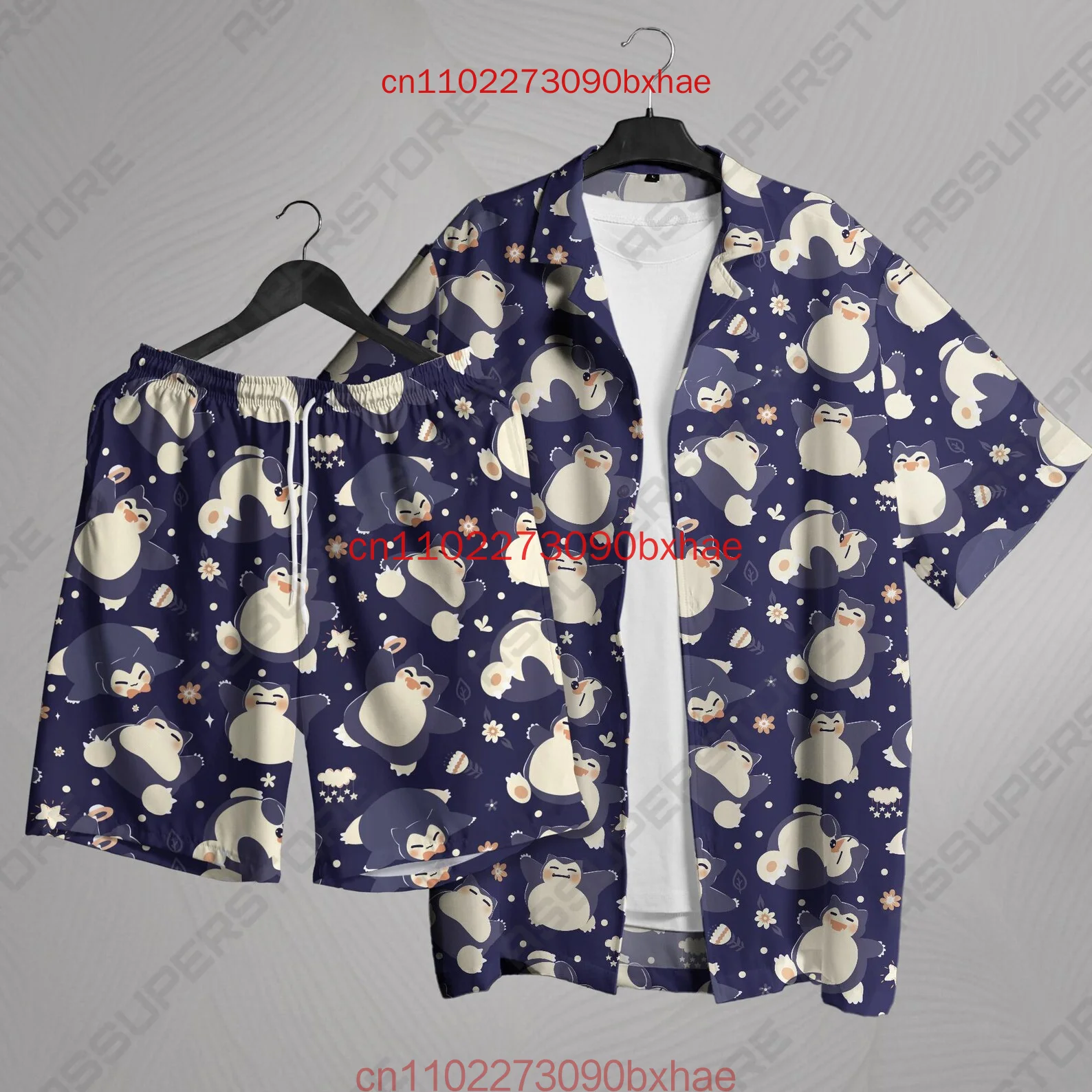 

New Pokemon Snorlax Men's Hawaiian Shirt Summer Tropical Set Hawaii Button Up Shirt 3D Print Women's Retro Fashion Beach Shirt