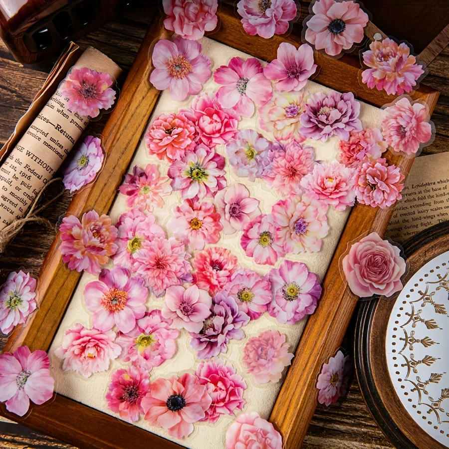 1 unidad, pegatinas florales de acuarela, material PET, con adhesivo de respaldo, adecuadas para esculturas abstractas