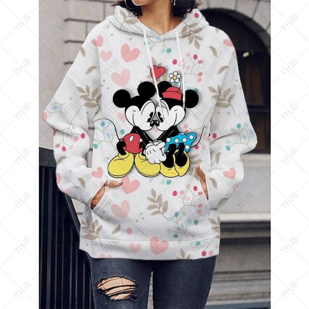 Cartoon Disney Minnie Mickey Mouse Print Kawaii Graphic Unisex Hoodies Women Cute Anime Streetwear Winter Sweatshirt 90s Hoody