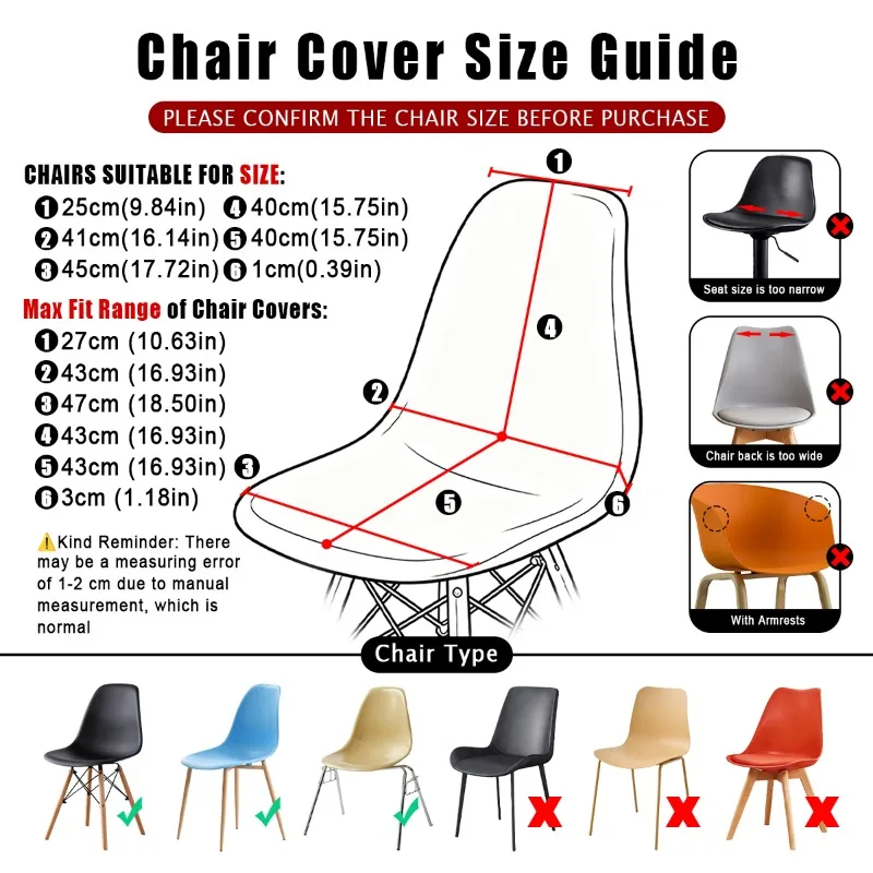 1/4/6Pcs Family Pack Shell Chair Cover Waterproof Eames Seat Cover Thin in Summer Dining Room Antifouling Removable Stool Cover
