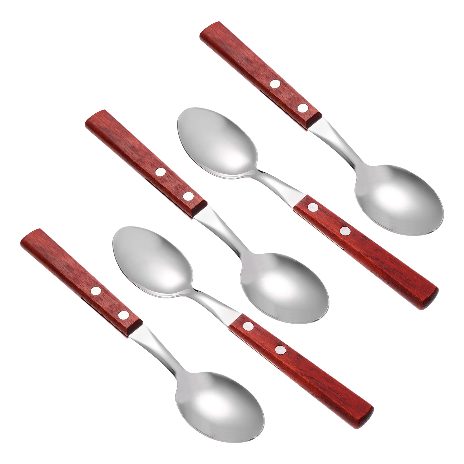 

5pcs Stainless Steel Spoon Set Retro Design Corrosion Resistant Smooth Surface Wooden Handle Coffee for Afternoon