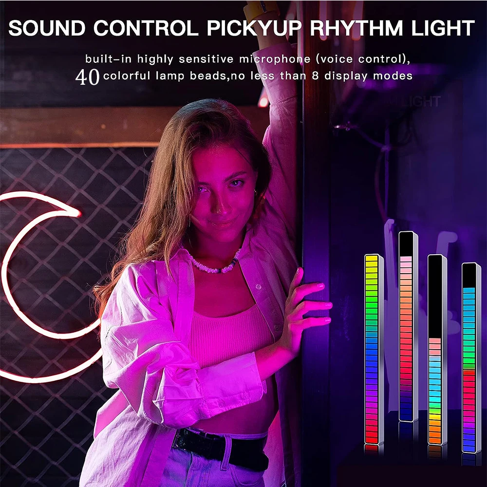 40led Rechargeable Music Rhythm Light RGB Voice Control Led Light Bar APP Control USB Music Levels Light Gaming Atmospher Lamp