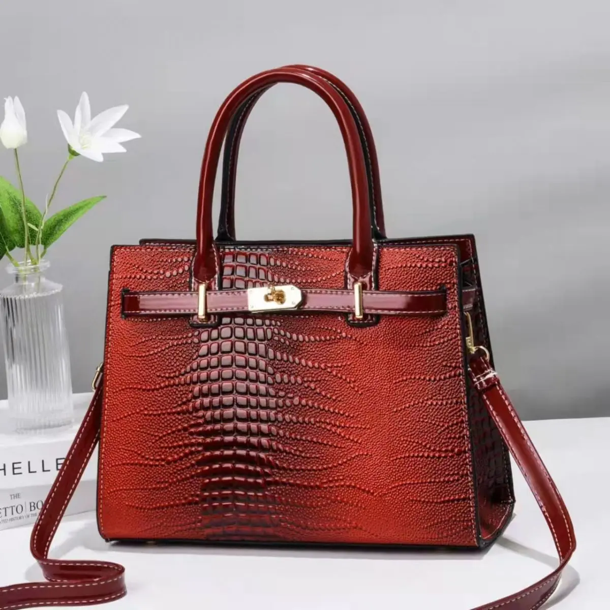 2024 new Kelly shiny leather European and American fashion large capacity single shoulder crossbody handbag