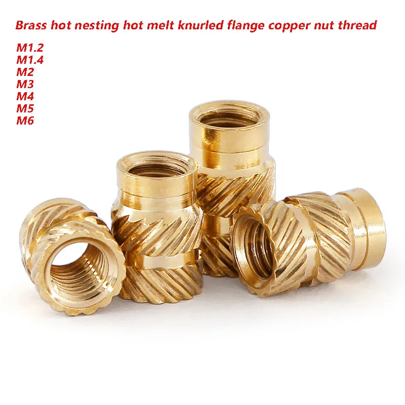M1.2 M1.4 M2 M3 M4-M6 Blind Hole Brass Insert Nut Hot Melt Hot Roll Insert Copper Insert Nut 3d Printed Plastic Plate Nut Insert