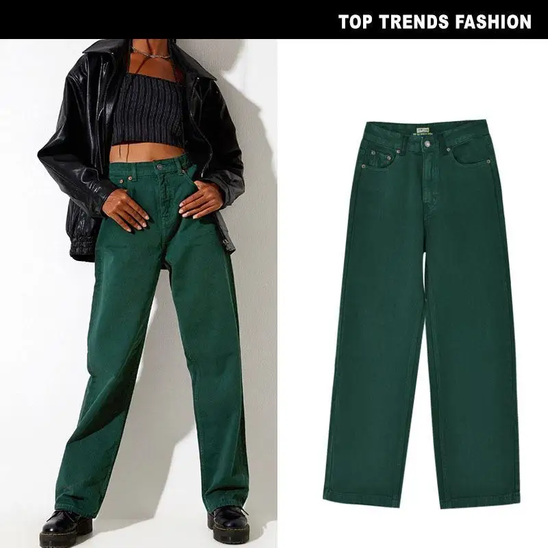 

High Waist Straight Leg Cool Emerald Women's Jeans Street Sle mid Stretch High Waist Other Fabric Women's Jeans