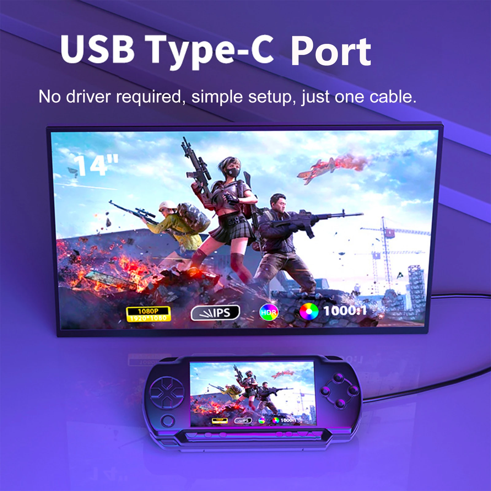 외부 게이밍 모니터 디스플레이, 휴대용 모니터, Xbox PS4/5 스위치 맥 폰용, IPS 1080P FHD USB-C HDMI 호환, 18.5 인치, 14 인치