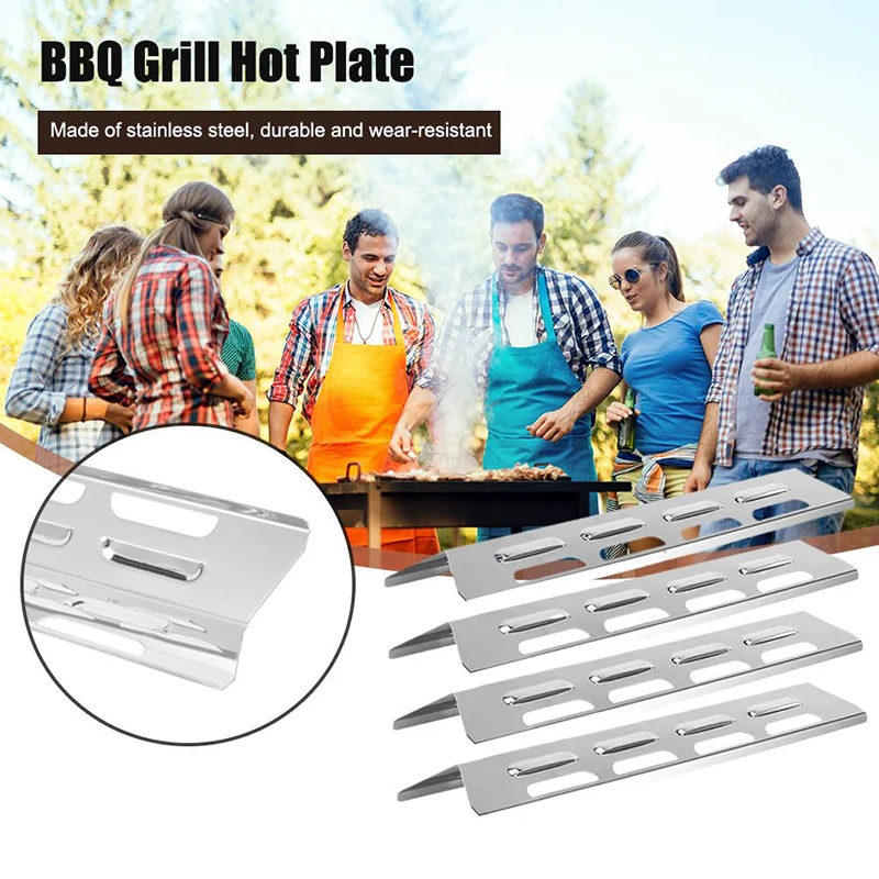 4 Stück Outdoor-Gas grill Wärme zelt Grill Brenner Abdeckung Edelstahl Zelt Schild Platte Deflektor Grill Flamme Tamer – Detail 1