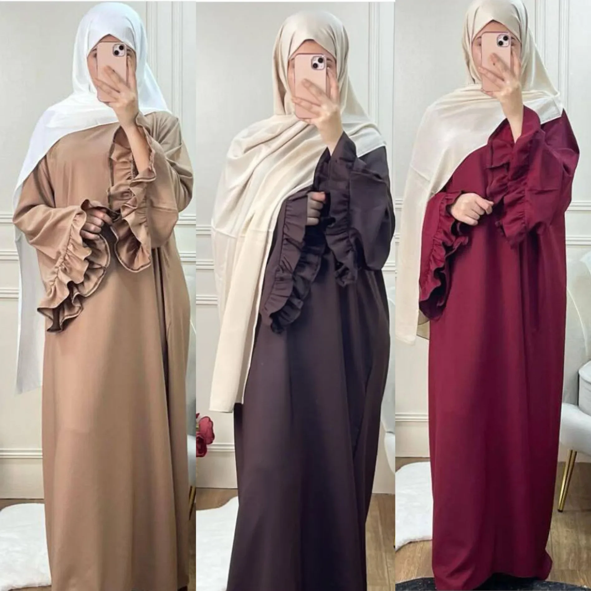 Eid Djellaba Ramadan Abayas 여성용 무슬림 원피스 프릴 플레어 슬리브 이브닝 파티 가운, 두바이 터키 카프탄 팜므 로브 카프탄