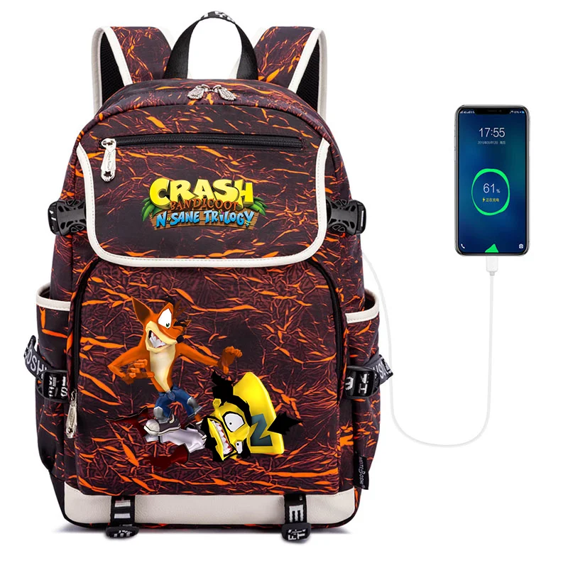 

Game Crash Bandicoot Oxford Multifunctional USB Charging Backpacks Men Travel Bag Women Students Laptop Backpack
