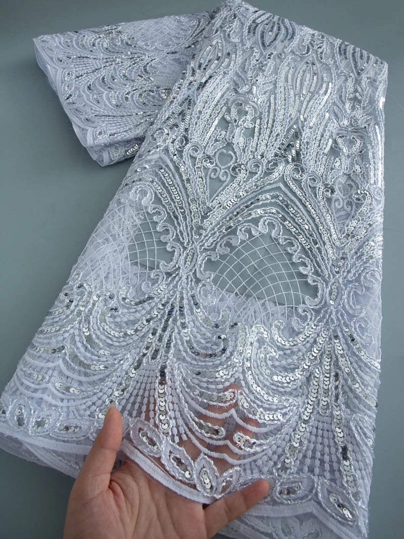 Ultimo tessuto di pizzo tulle africano di alta qualità nigeriano seta di latte ricamo paillettes pizzo per le donne abiti da sposa partito TY4527