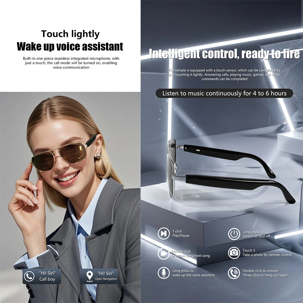 JT-GS02 Smart Bluetooth Glasses UV400 Polarized Lens AI Audio Smart Sunglasses With Microphone Voice Call Outdoor Eyeglasses
