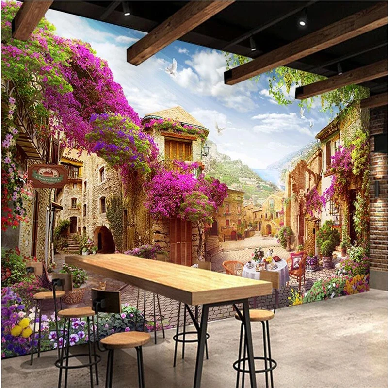 Custom Wallpaper 3D mural Mediterranean Street Street View TV backdrop papel de pared retro European style living room wallpaper