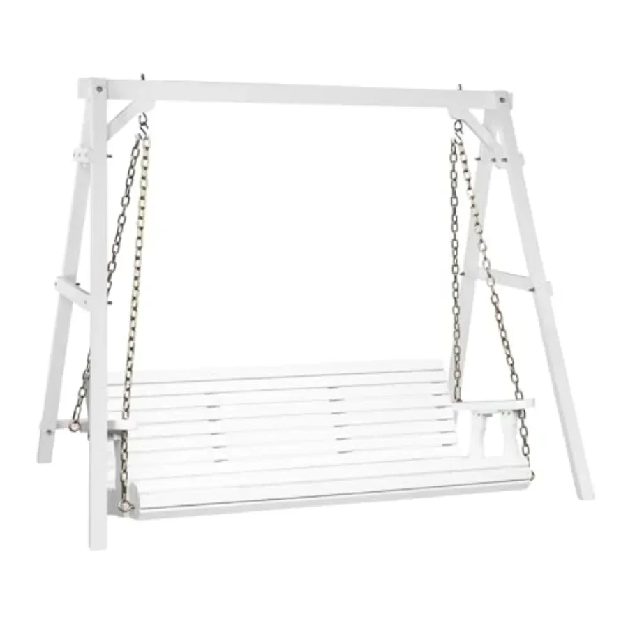 Outdoor porch swing with frame for backyard garden use, heavy duty steel white finish, 5 FT capacity 880 LBS