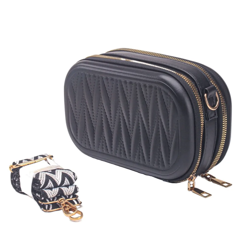 

Chic Trendy Travel Makeup Pouch Portable PU Leather Square Cross Body Bag Large Capacity with Strap Cosmetic Storage Case Travel