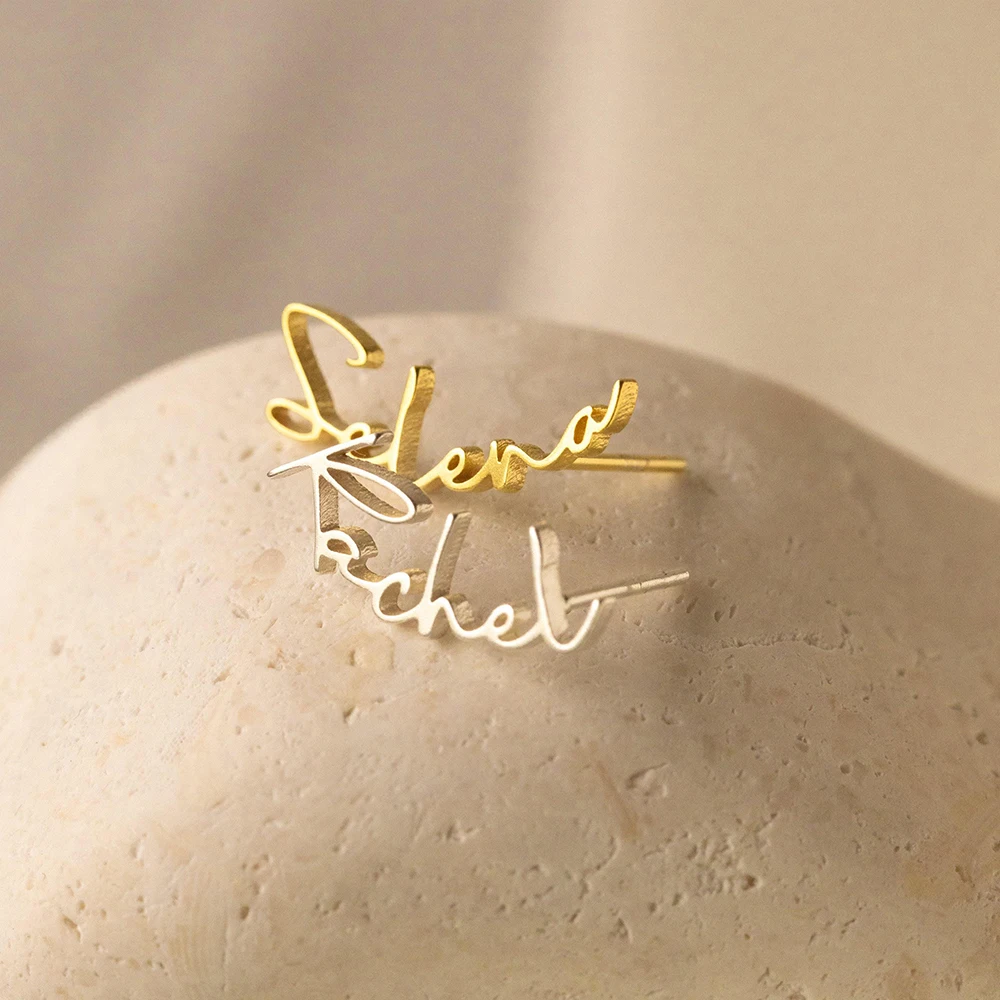 Personalized Name Earrings by Caitlyn Minimalist Dainty Script Name Climber Earrings Custom Bridal Jewelry Xmas Gift for Wife