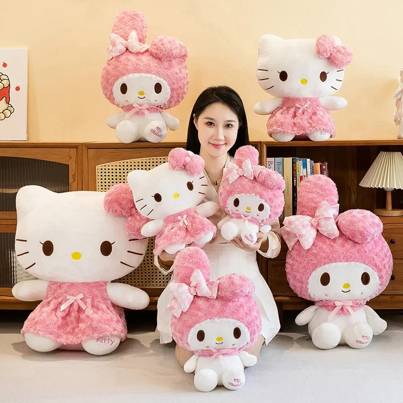 Sanrio-muñeco de peluche de Hello Kitty para niños, de 35cm de felpa suave juguete, Kawaii Rose, My Melody, animé de dibujos animados, regalo de cumpleaños