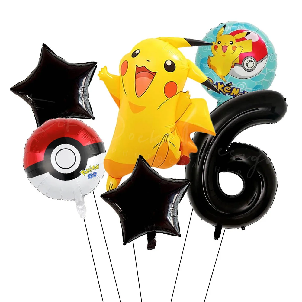 6 stücke Cartoon Pikachu Thema Folienballons Set Rosa Schwarz Digitale Folienballon Kinder Geburtstag Baby Shower Party Dekoration Geschenke – Detail 7