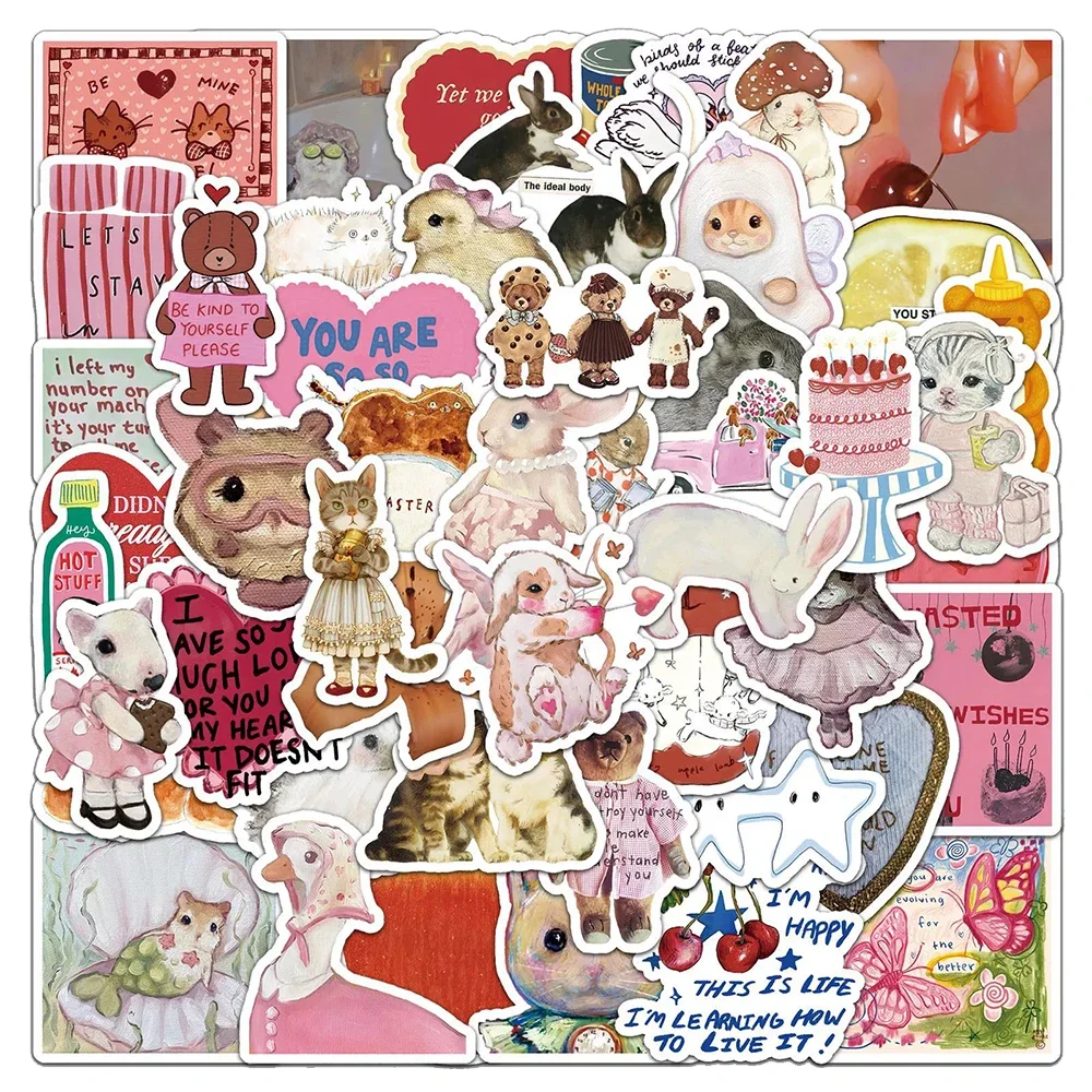 50 Pieces Retro T-Shirt Pattern Stickers - Korean Retro & American Style DIY Graffiti Decals for Gukha RecordingYourLife Store