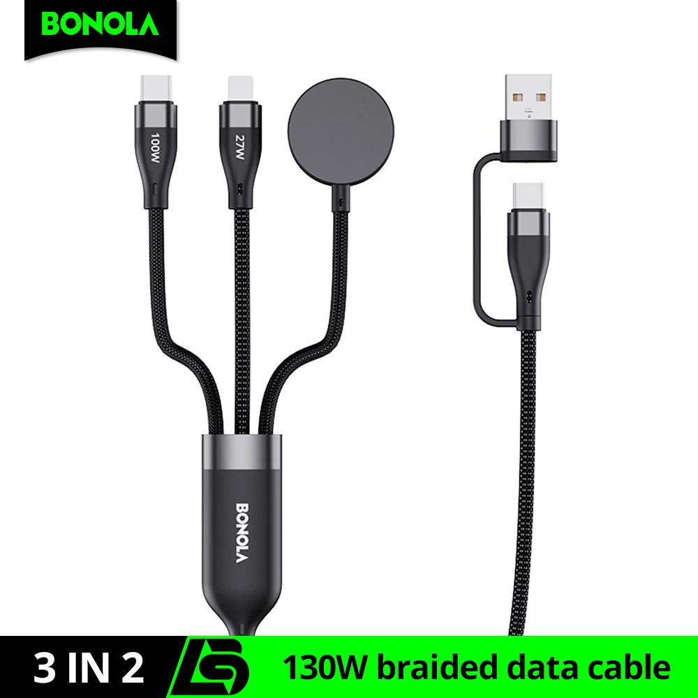 Bonola 3-in-2 USB-C-Kabel für iPhone 17/16/15/14/13/12 Pro Ladekabel USB-C Uhrenladekabel für Apple Watch