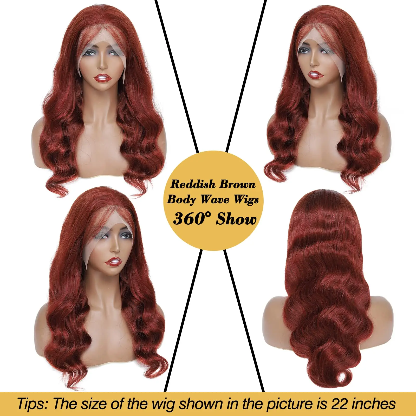 Reddish Brown Lace Front Wigs Human Hair 33# Colored 13x4 HD Human Hair Wig Pre Plucked with Baby Hair 180% Density