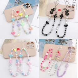 Phone Chain for Women Lovely Heart Telephone Lanyard Colorful Beaded Cellphone Strap Mobile Phone Bracelet Jewelry Accessories