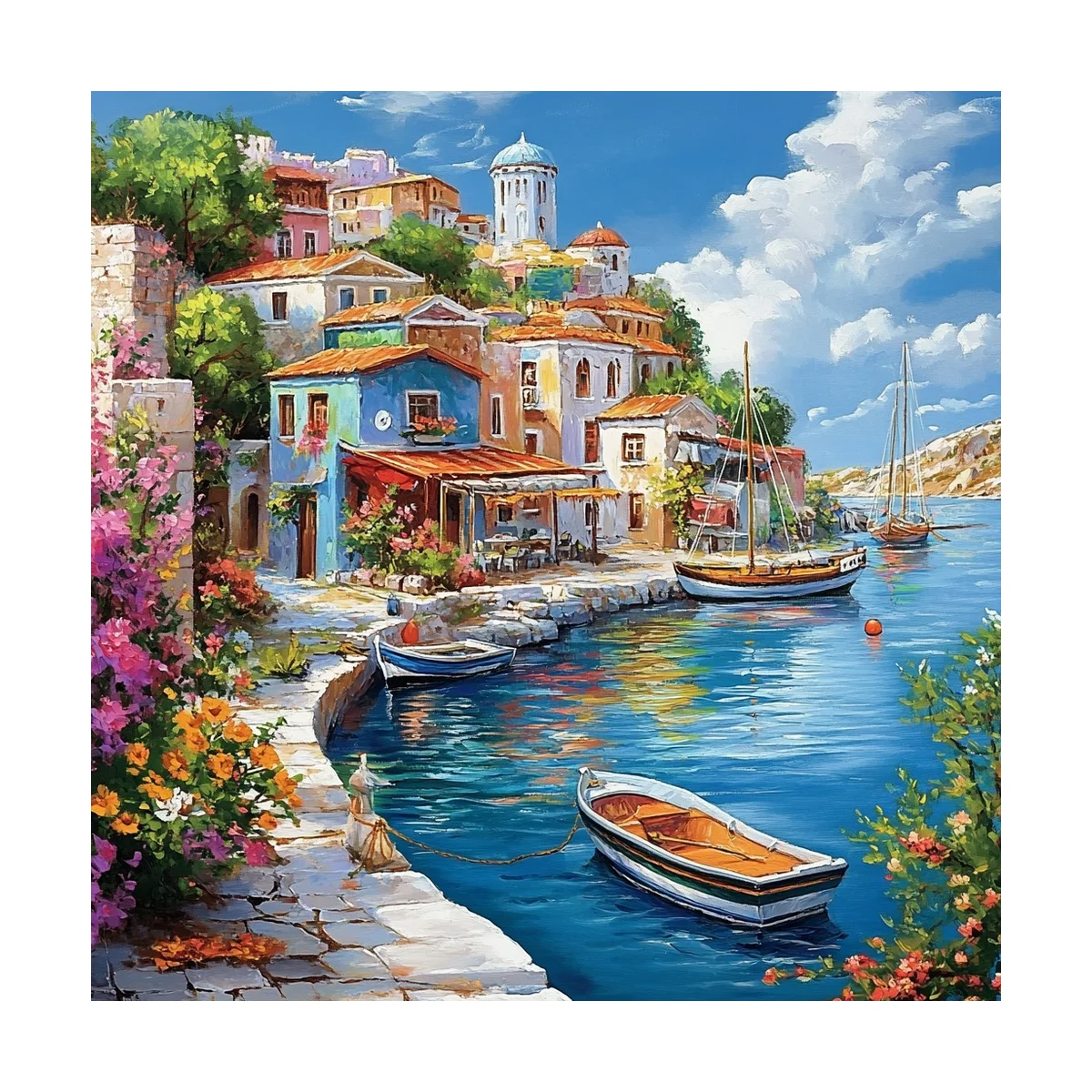1 Stück 40x40 cm/15,74 Zoll, 11Ct/14Ct Kreuzstich-Set, DIY Valentinstagsgeschenk, Stickerei-Set für Festivals, Mittelmeer-Hafennstadt – Detail 2
