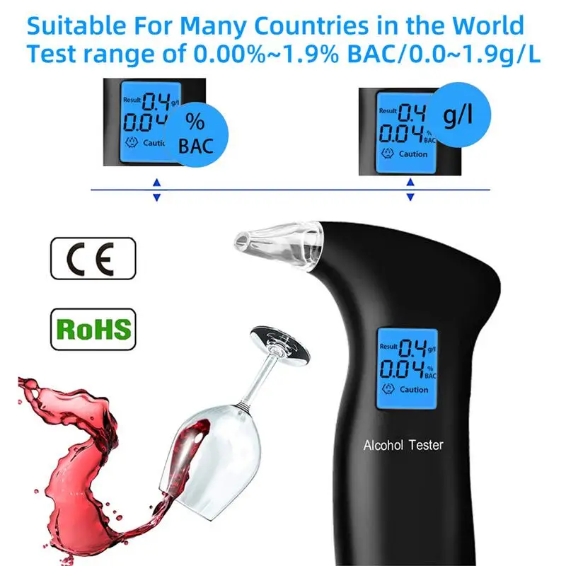 Breathalyzer Tester Portable Alcohol Tester With LCD Digital Display Personal Breathalyzers For Personal & Professional Use