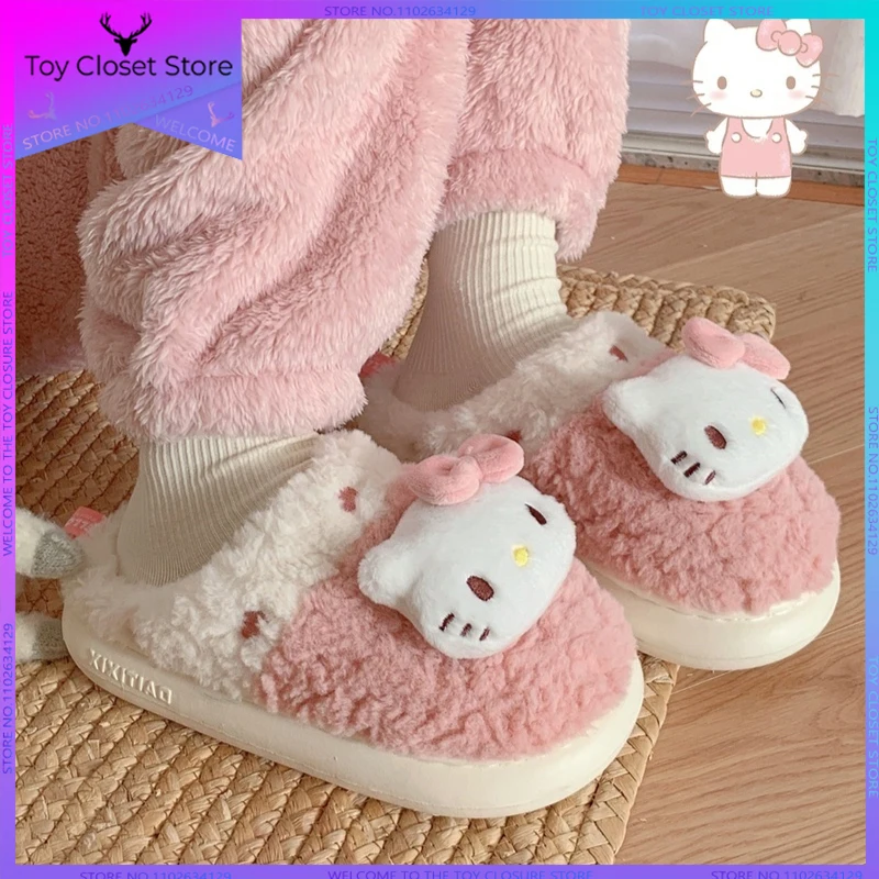 

Sanrio kawaii Kuromi Cinnamoroll Hello Kitty Plush Shoes Slippers Women Home Cotton Slippers Warm Winter Girlfriend Christmas Gi