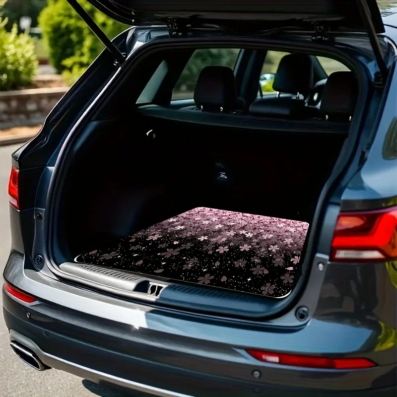 1pc Of 2D Flat Mat Featuring Romantic Cherry Blossom Tree Trunk Design -  Non-Slip Liner For Car Trunks With  Floral Patte