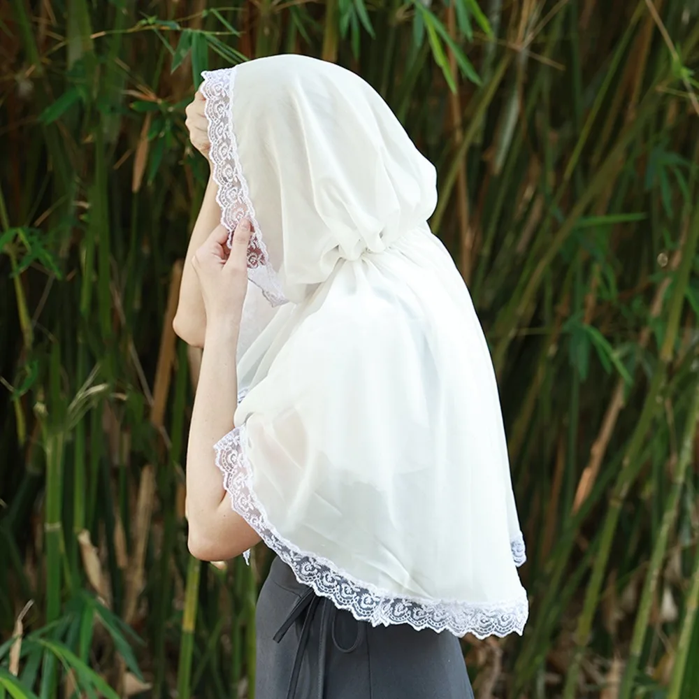 

Retro Lace Women Poncho Shawl Handmade Multi-purpose Hijab Wraps Chiffon Hooded Scarf Mantillas Embroidery Headpiece