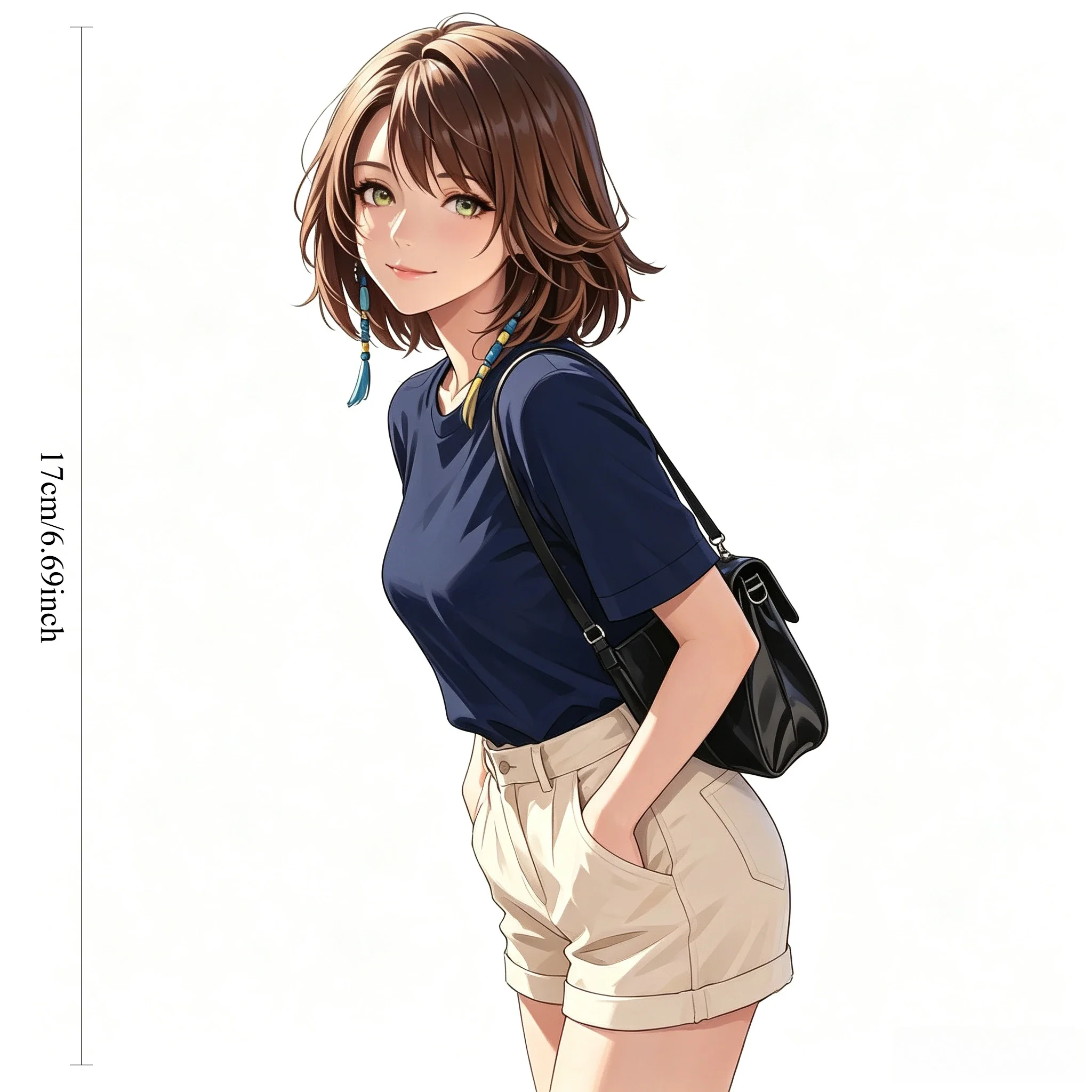 Brown Short Hair Green Eyes Anime Girl Vinyl Sticker Waterproof Decal for Car Motorcycle Window Laptop Decor