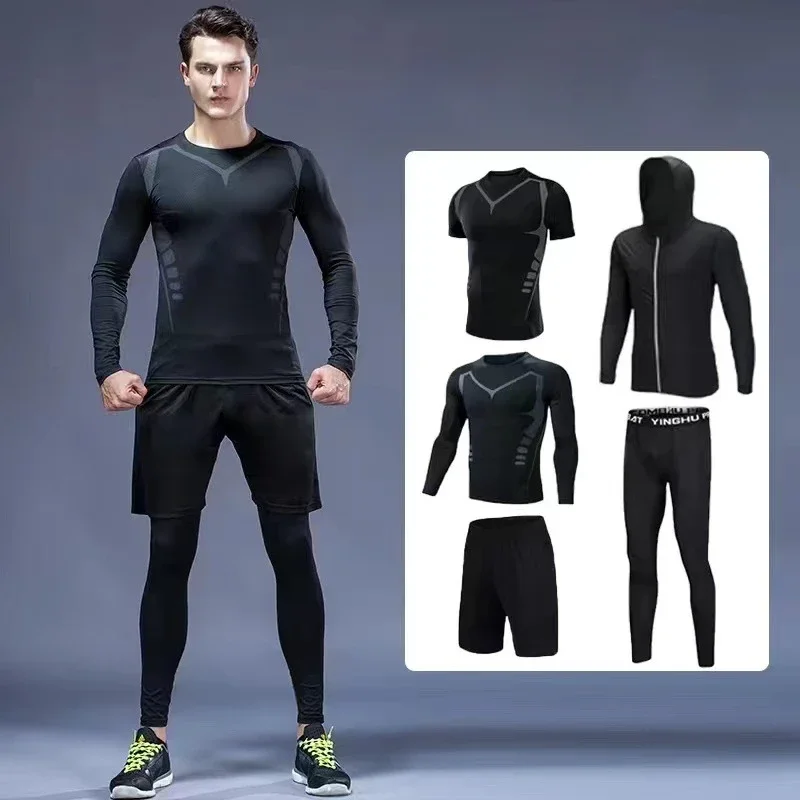 Sports Suit Men's Quick-drying Tights Short-sleeved Running Fitness Suit Men's Training Shorts Basketball Running Sweatsuits Set