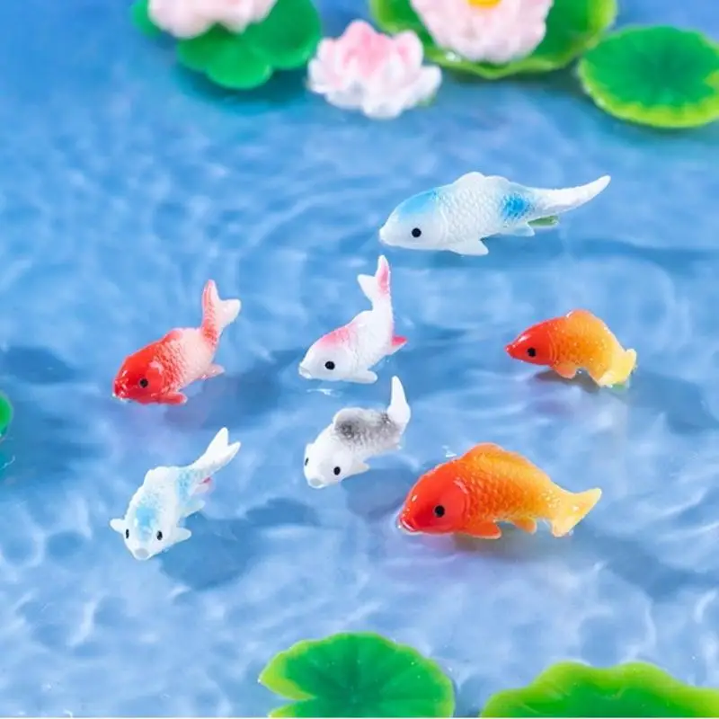 10 pçs diy decorativo estatueta de peixe dourado decoração para casa de bonecas em miniatura simulado carpa brinquedo animal para crianças
