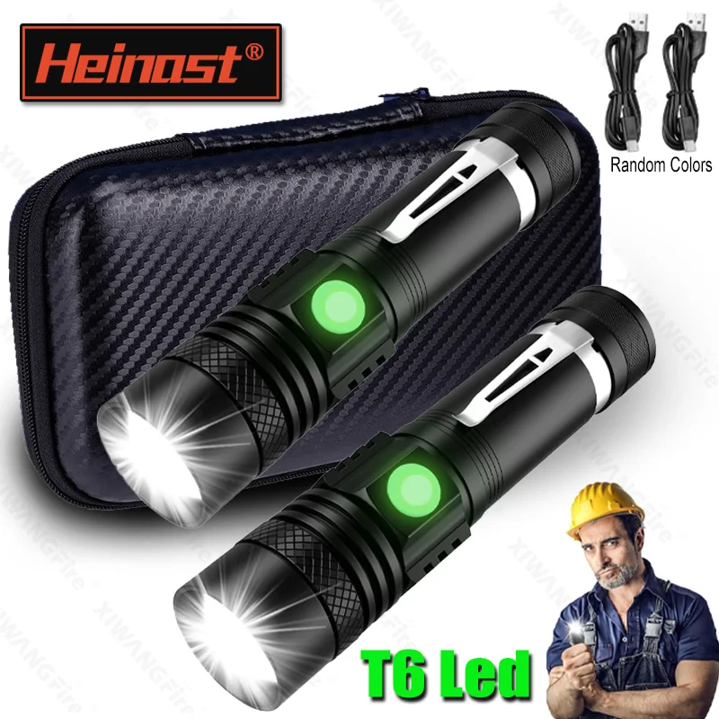 2000LM T6 LED Flashlight, USB Rechargeable & Tactical Zoomable Defense Light with Clip, Waterproof Torch for Outdoor Camping