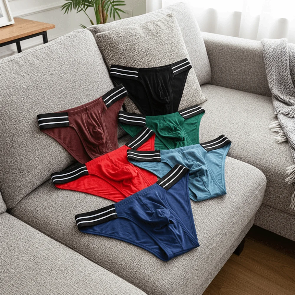 Underpants Lingerie Men's Triangle Panties Stripe Mid Waist Men Thin Briefs Large Size Breathable Underwear for Men Male