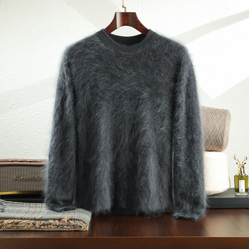 

CAIXINGLE Brushed Men's Sweater Thickened Warm Autumn Winter New 100% Fine Cashmere Round Neck Pullover Lazy Loose Base Knitwear