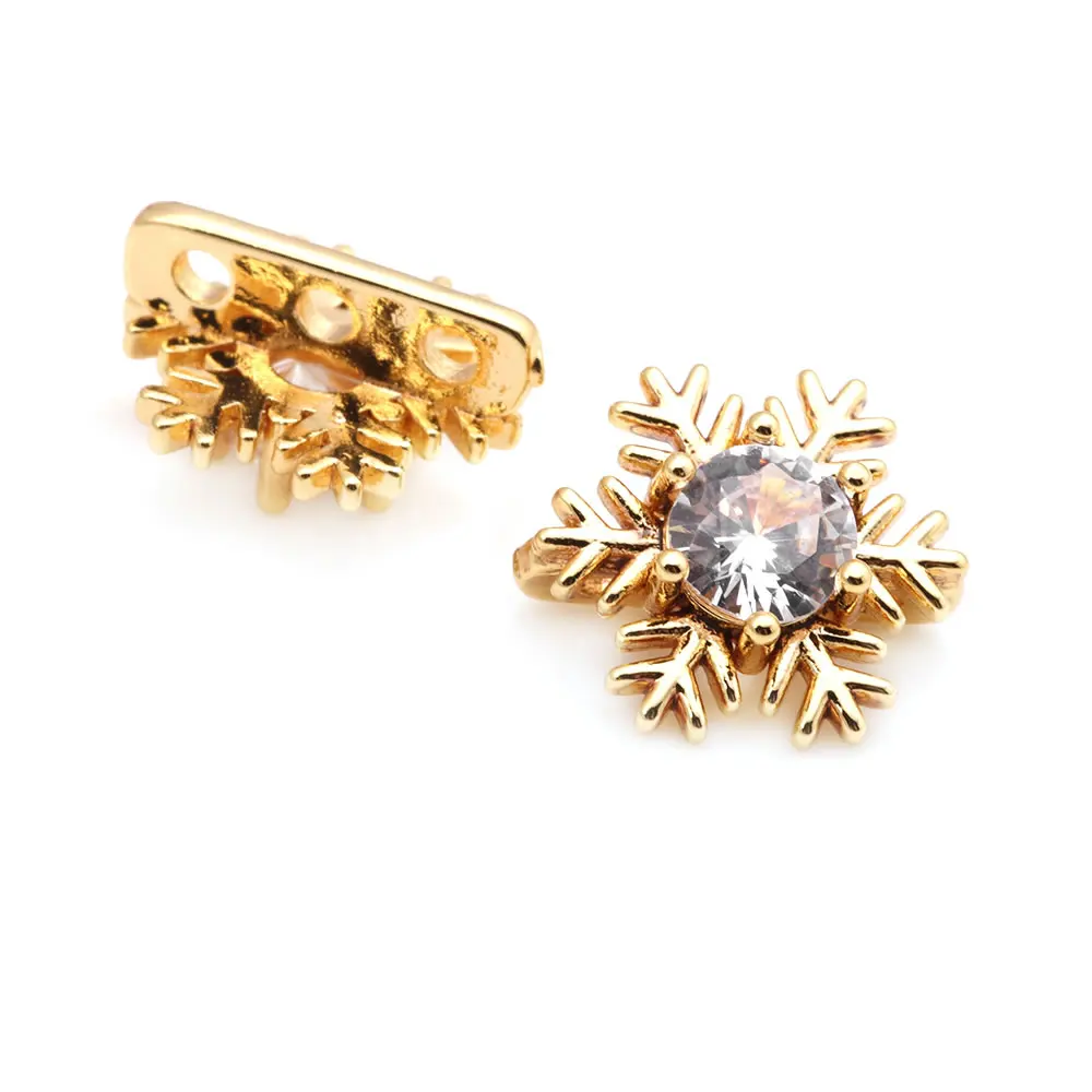 10PCS 18K Gold Color Brass and Zircon 3 Holes Flower Connect Bracelets Necklaces Spacer Beads High Quality Diy Jewelry Making
