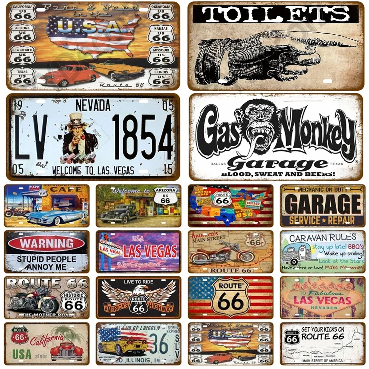 Vintage Car License Plate Bar Wall Art Garage Moto Home Decoration Front Vanity Tag Route 66 Vintage Poster Car 12x6 inch