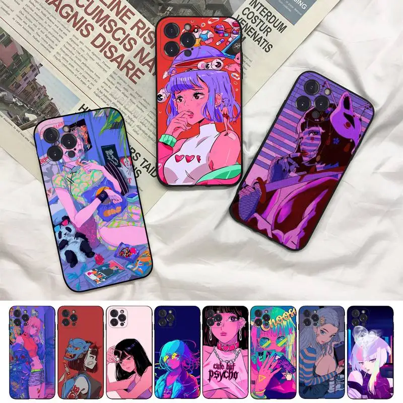 

Japanese Anime Illustration Girl Phone Case For iPhone 8 7 6 6S Plus X SE 2020 XR XS 14 11 12 13 Mini Pro Max Mobile Case