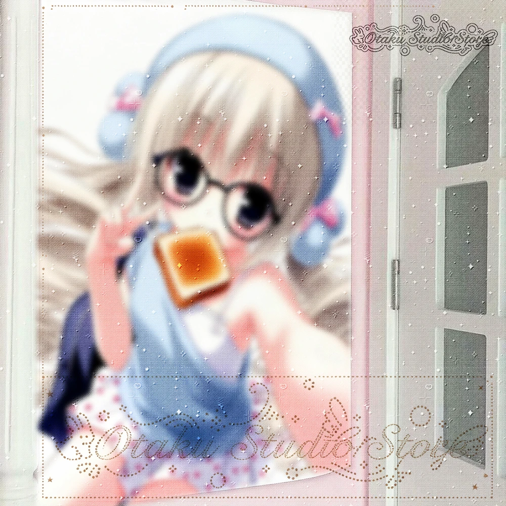 Cute Anime Girl Tapestry, Soft Blur Vintage Style Wall Hanging, Blue Bonnet Glasses Toast Star Sparkle Print Cloth for Dorm Bedr