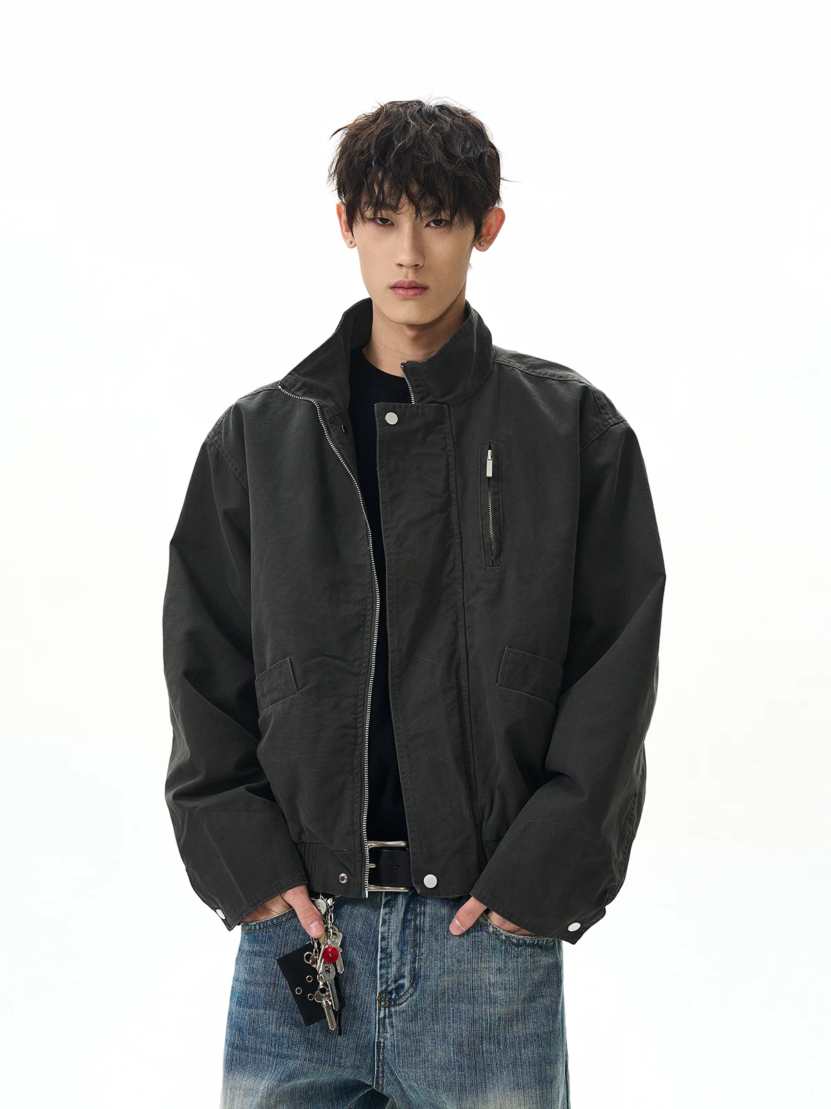 

Мужская куртка-пилот PUEE в американском ретро-стиле, с воротником-стойкой, свободного кроя, модная, молодежная, для работы, в стиле High Street