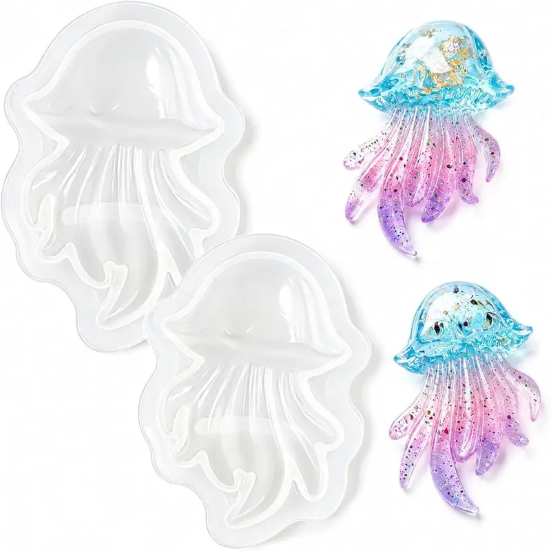 2Set of Jellyfish Resin Molds，Ocean silicone pendant mold，Suitable for epoxy resin keychains、Pendant、Jewelry andDIYHandmade，Semi