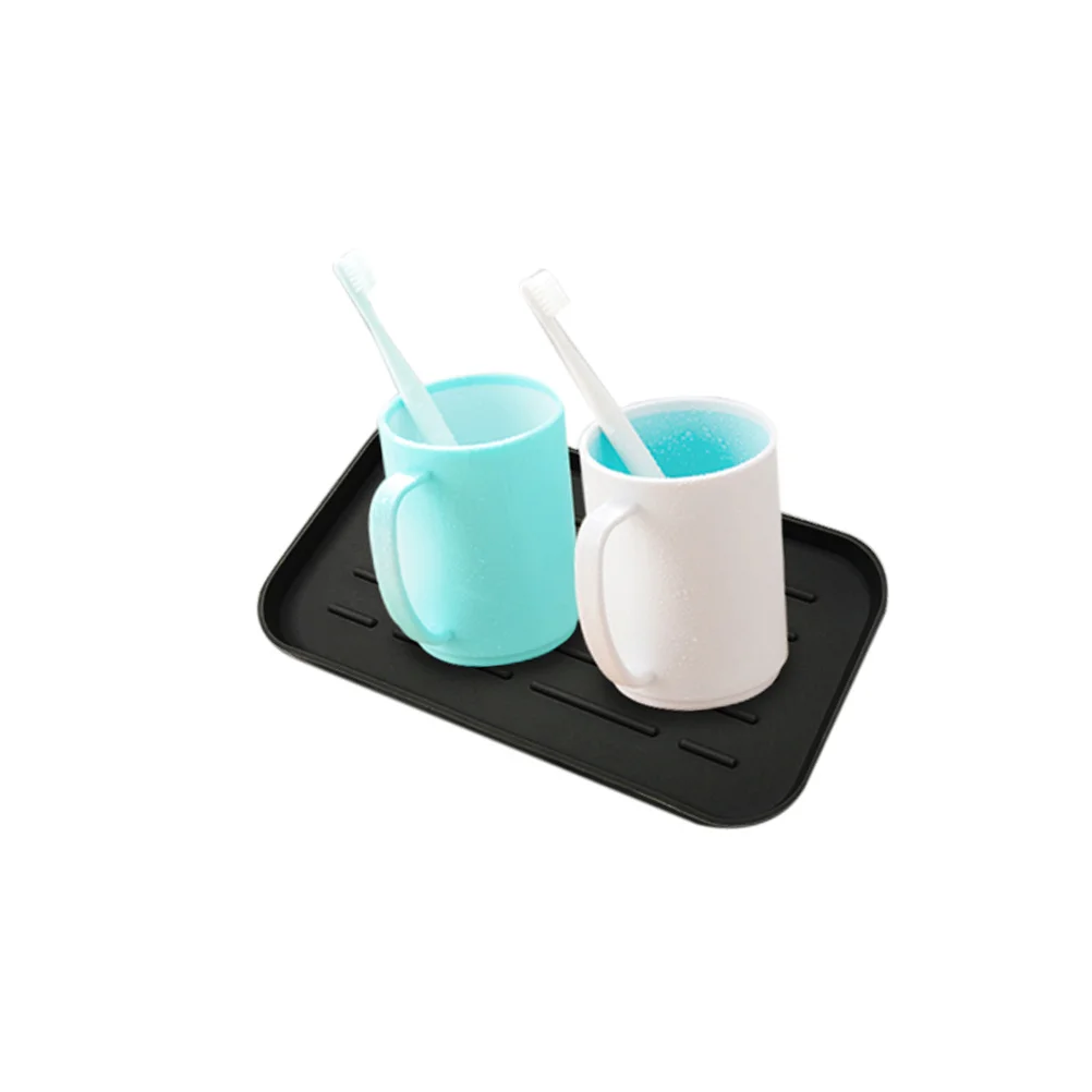 

Large Silicone Drain Tray with Deep Grooves Dish Draining Pad for Bathroom Bar Countertop Utensil Organizer Black
